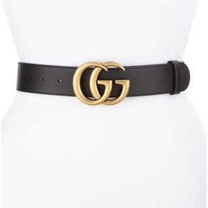 Gucci Black Leather Belt with Gold Double G Buckle